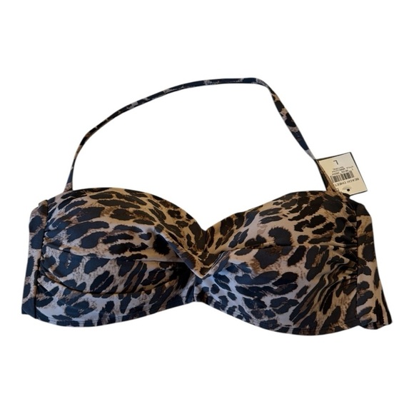 BAR III Beach Cheetah Bandeau with addl straps Tie Back Padded Bikini Swim Top - Picture 8 of 14